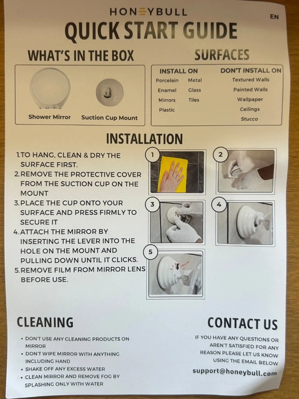 HONEYBULL Fogless, Shatterproof Shower Mirror with Suction Cup & Razor Holder
